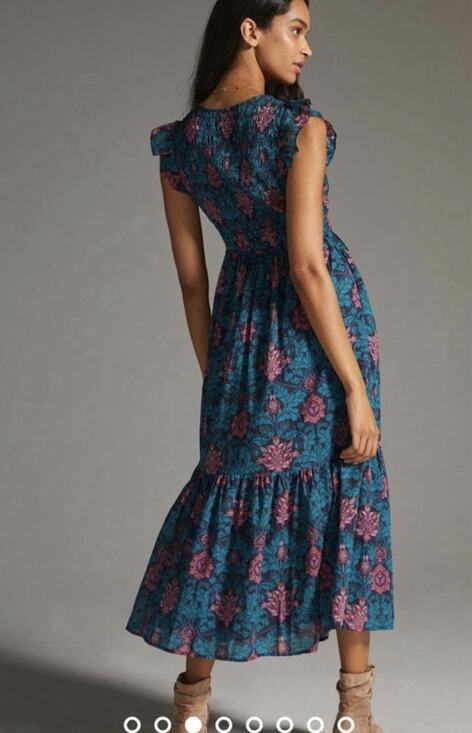Anthropologie Dresses & Skirts - Anthropologie The Peregrine Midi Dress flutter sleeve teal green Motif Large NWT